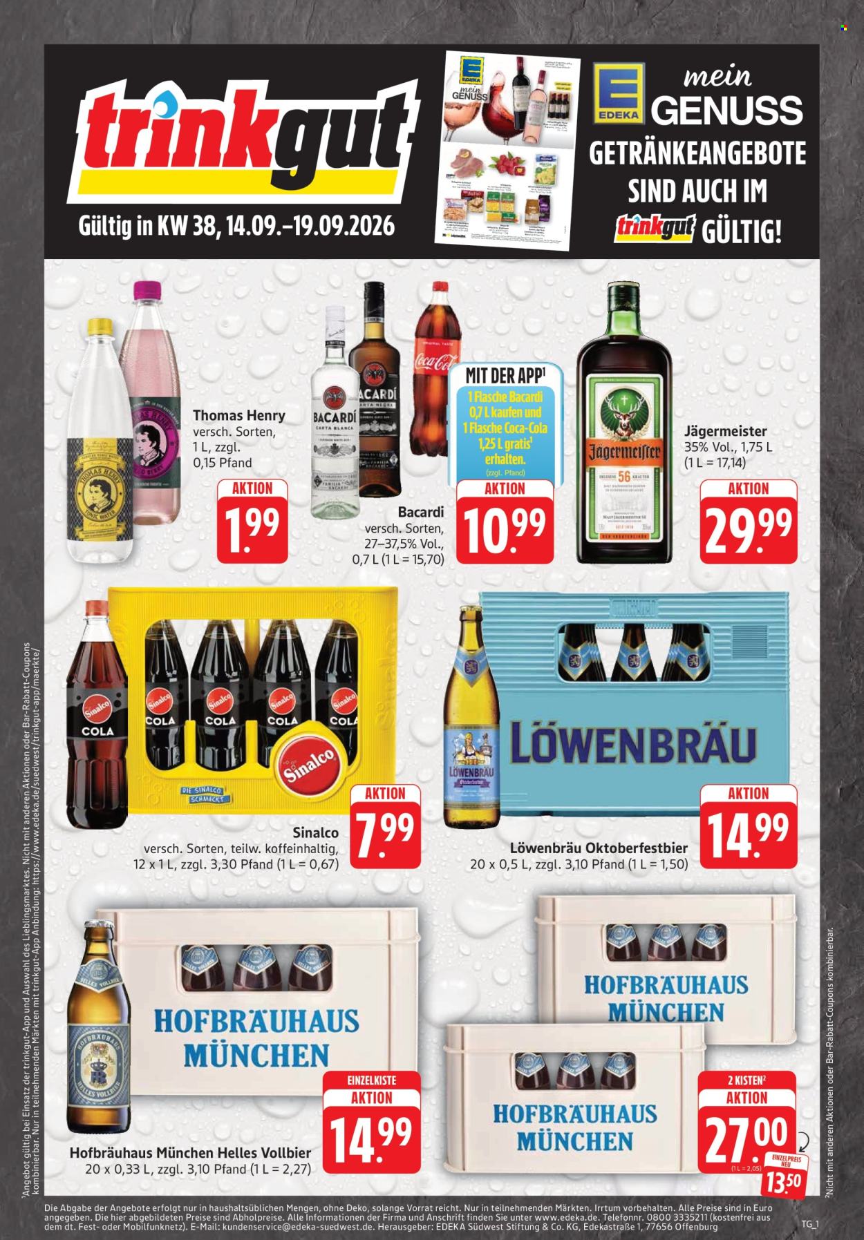 Edeka Getränkemarkt Prospekte  - 14.09.2026 - 19.09.2026. Seite 1