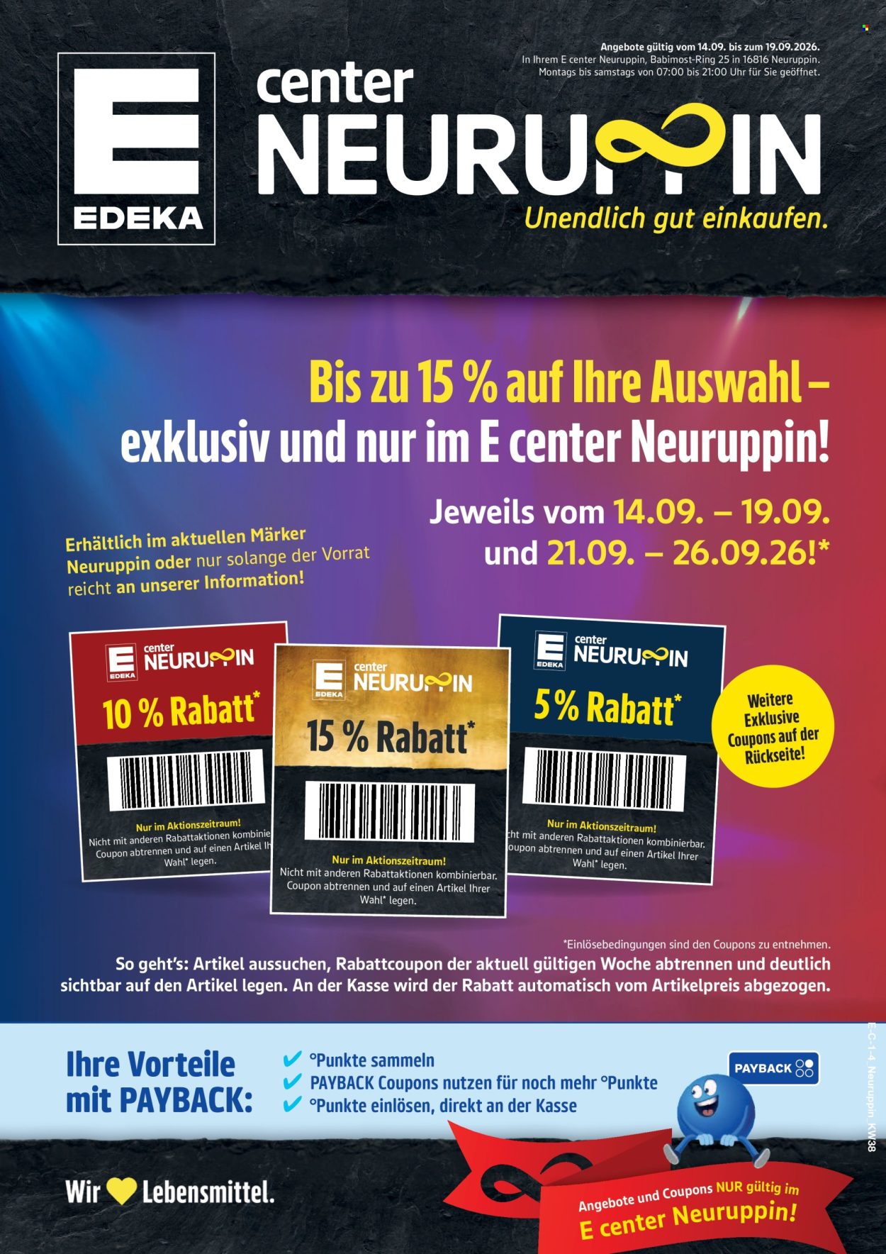 E center Prospekte  - 14.09.2026 - 19.09.2026. Seite 1