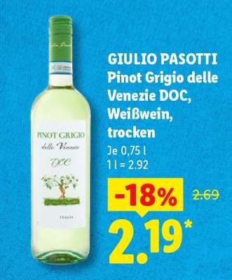 Giulio Pasotti Pinot Grigio delle Venezie DOC, Weißwein, trocken