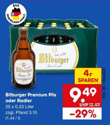 Bitburger Premium Pils oder Radler
