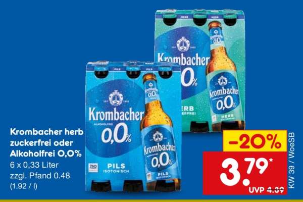 Krombacher herb zuckerfrei oder Alkoholfrei 0,0%