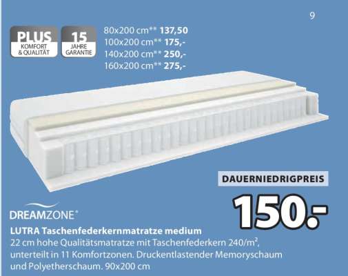DREAMZONE LUTRA Taschenfederkernmatratze medium