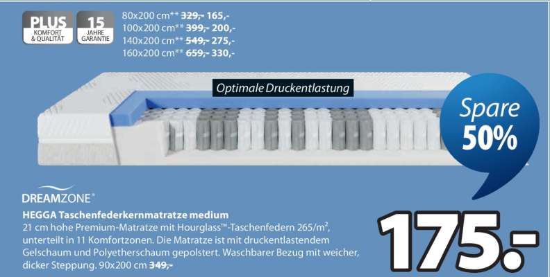 HEGGA Taschenfederkernmatratze medium