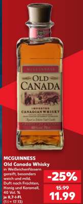 MCGUINNESS Old Canada Whisky