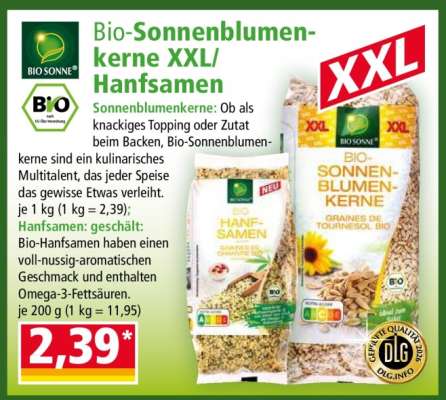 Bio-Sonnenblumenkerne XXL/Hanfsamen