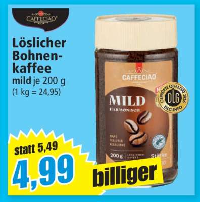 Löslicher Bohnenkaffee mild je 200 g