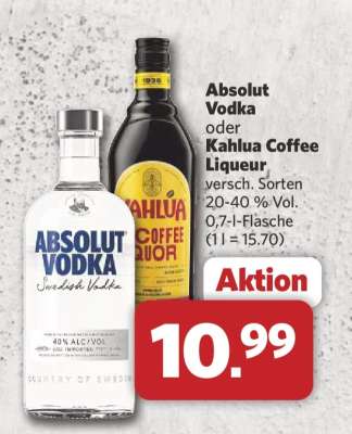 Absolut Vodka oder Kahlua Coffee Liqueur