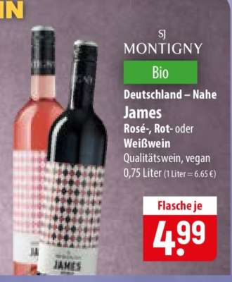 JAMES Rosé-, Rot- oder Weißwein