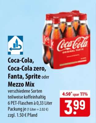 Coca-Cola, Coca-Cola zero, Fanta, Sprite oder Mezzo Mix