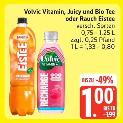 Volvic Vitamin, Juicy und Bio Tee oder Rauch Eistee