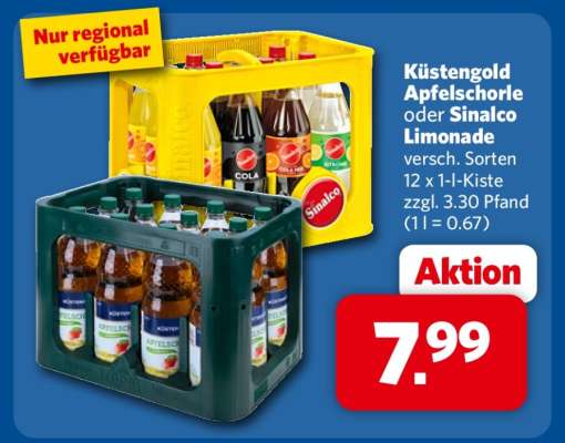 Küstengold Apfelschorle oder Sinalco Limonade