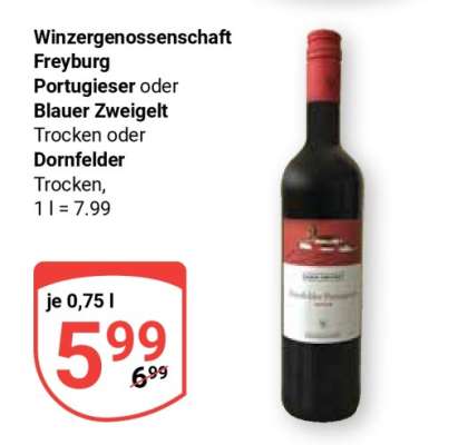 Winzergenossenschaft Freyburg Portugieser oder Blauer Zweigelt Trocken oder Dornfelder Trocken