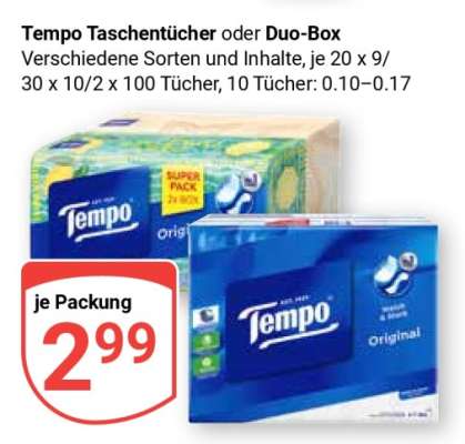 Tempo Taschentücher oder Duo Box