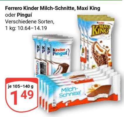 Ferrero Kinder Milch-Schnitte, Maxi King oder Pingui