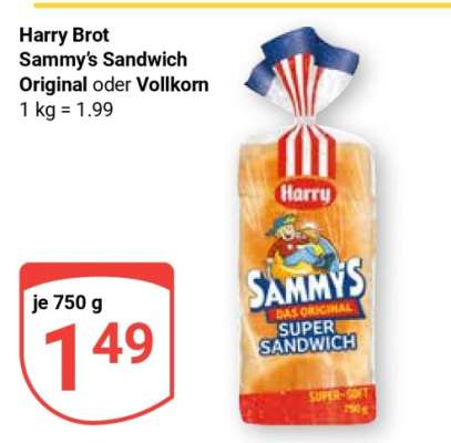 Harry Brot Sammy‘s Sandwich Original oder Vollkorn