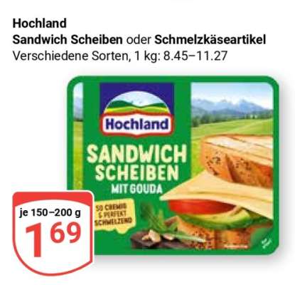 Hochland Sandwich Scheiben oder Schmelzkäseartikel