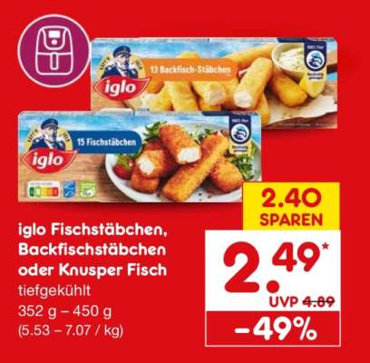 Iglo Fischstäbchen, Backfischstäbchen oder Knusper Fisch