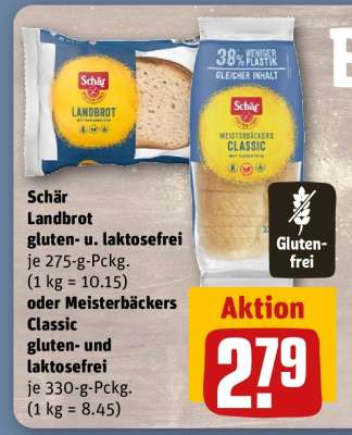 Schär Landbrot gluten- u. laktosefrei oder Meisterbäckers Classic gluten- und laktosefrei