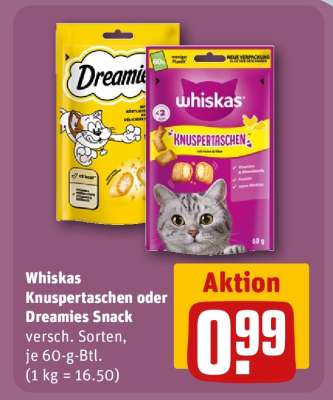 Whiskas Knuspertaschen oder Dreamies Snack