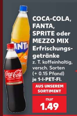 COCA-COLA, FANTA, SPRITE oder MEZZO MIX Erfrischungsgetränke