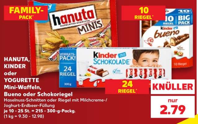 HANUTA, KINDER oder YOGURETTE Mini-Waffeln, Bueno oder Schokoriegel