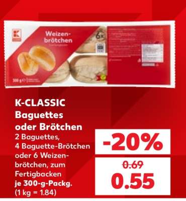 K-CLASSIC Baguettes oder Brötchen