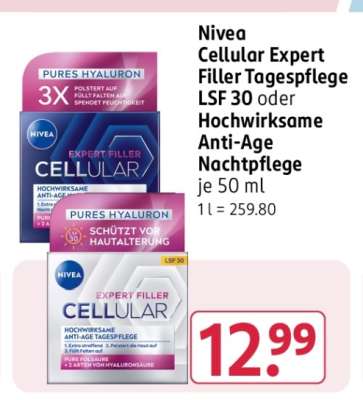 Nivea Cellular Expert Filler Tagespflege LSF 30 oder Hochwirksame Anti-Age Nachtpflege