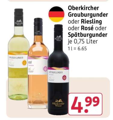 Oberkircher Grauburgunder oder Riesling oder Rosé oder Spätburgunder