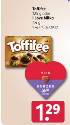 Toffifee 125 g oder I Love Milka 44 g