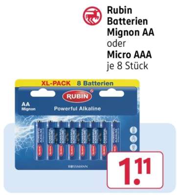 Rubin Batterien Mignon AA oder Micro AAA je 8 Stück