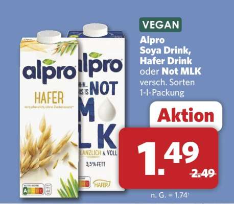 Alpro Soya Drink, Hafer Drink oder Not MLK