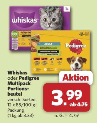 Whiskas oder Pedigree Multipack Portionsbeutel
