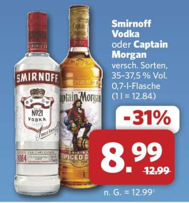 Smirnoff Vodka oder Captain Morgan