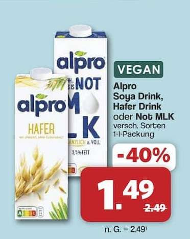 Alpro Soya Drink, Hafer Drink oder Not MLK
