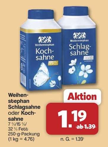 Weihenstephan Schlagsahne oder Kochsahne