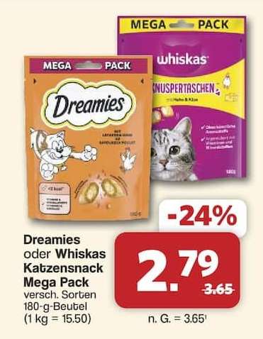 Dreamies oder Whiskas Katzensnack Mega Pack
