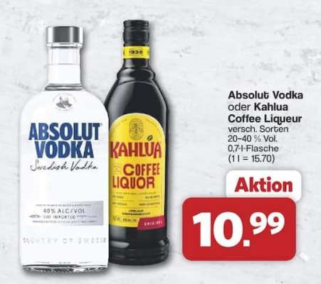 Absolut Vodka oder Kahlua Coffee Liqueur