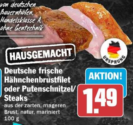 Deutsche frische Hähnchenbrustfilet oder Putenschnitzel/Steaks