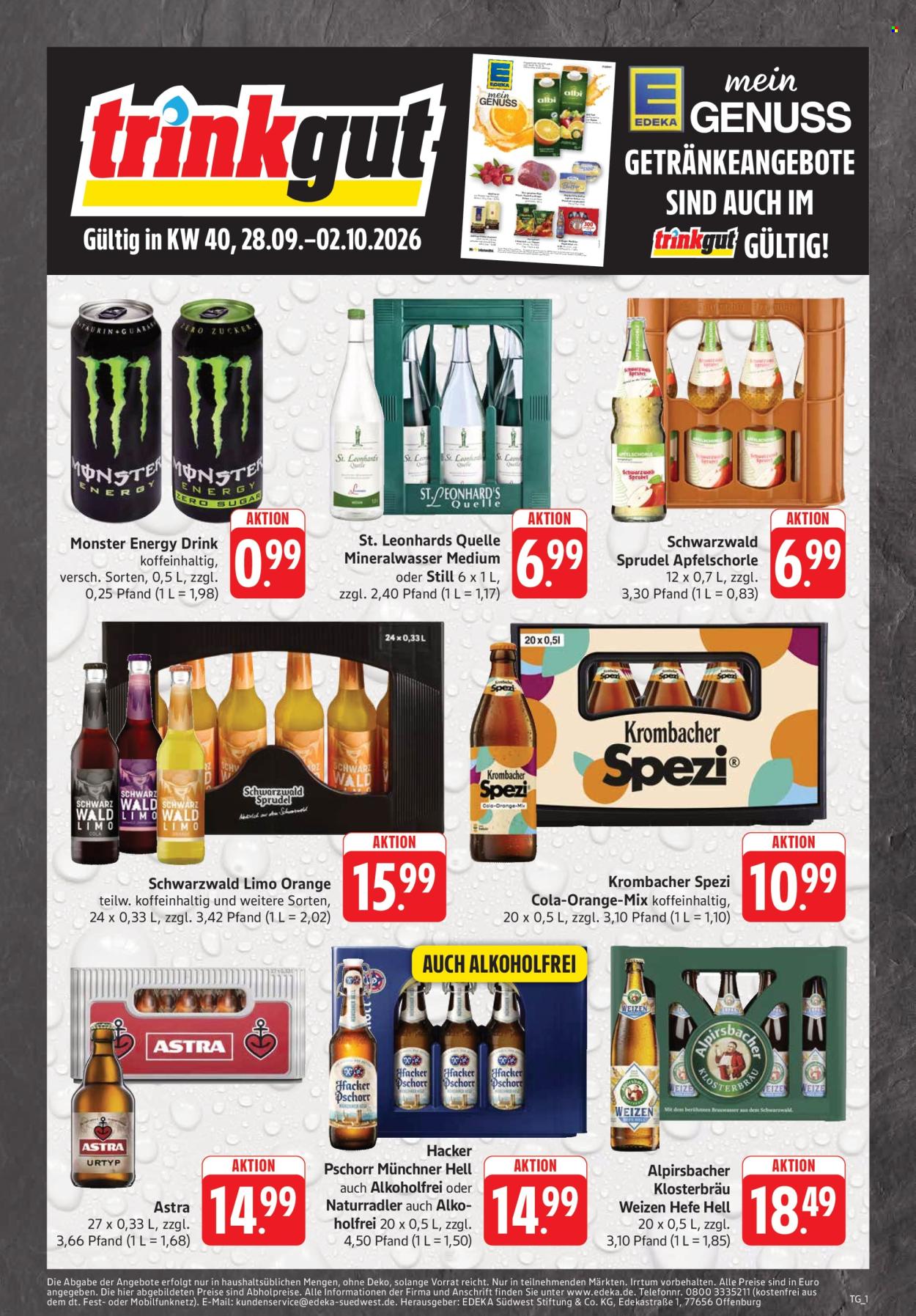 Edeka Getränkemarkt Prospekte  - 28.09.2026 - 2.10.2026. Seite 1