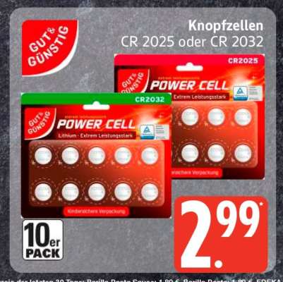 GUT & GÜNSTIG Knopfzellen CR 2025 oder CR 2032