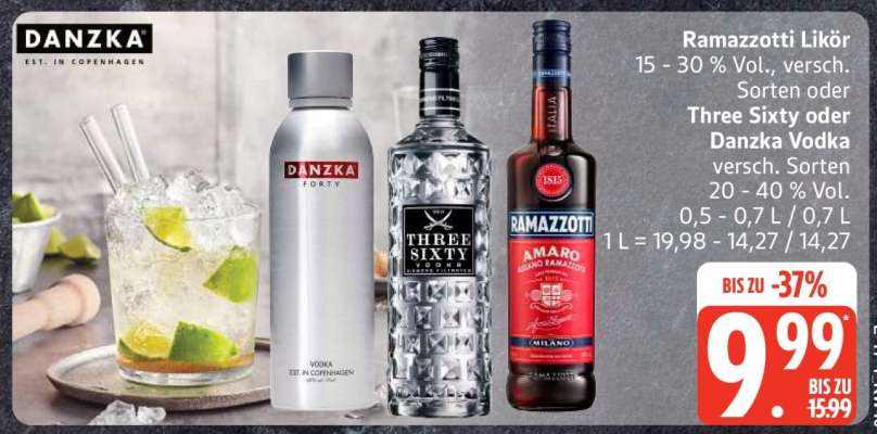 Ramazzotti Likör, Three Sixty oder Danzka Vodka