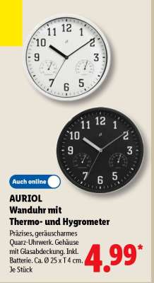 AURIOL Wanduhr mit Thermo- und Hygrometer