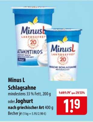Minus L Schlagsahne oder Joghurt