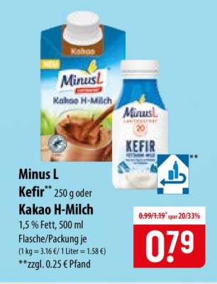 Minus L Kefir oder Kakao H-Milch