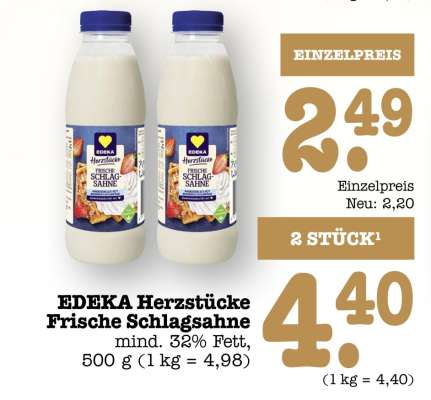 EDEKA Herzstücke frische Schlagsahne