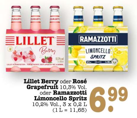 Lillet Berry oder Rosé Grapefruit oder Ramazzotti Limoncello Spritz