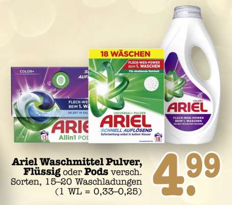 Ariel Waschmittel Pulver, Flüssig oder Pods