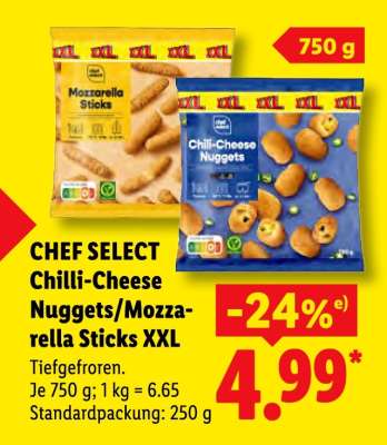 CHEF SELECT Chilli-Cheese Nuggets/Mozzarella Sticks XXL