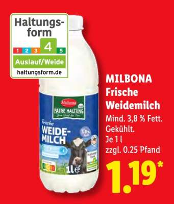Milbona Frische Weidemilch