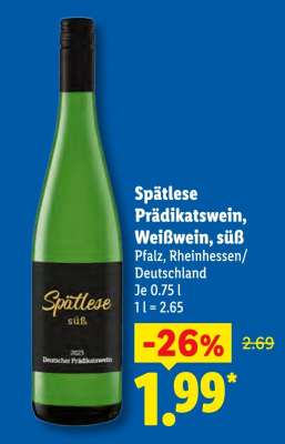 Spätlese Prädikatswein, Weißwein, süß